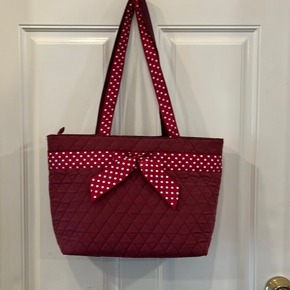 Dark red polkadot bow purse/tote - Picture 1 of 4